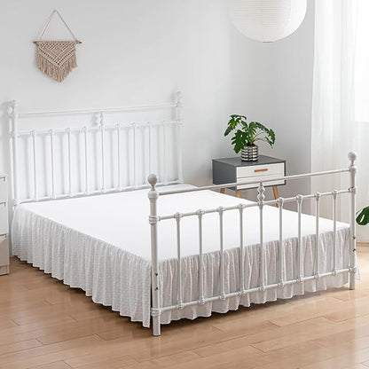 Tufted Dot Bed Skirt King Size Ruffled Bed Skirt with Split Corners, 16 Inch Drop Dust Ruffle Bed Skirts with Platform, White