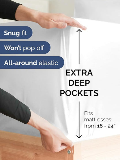 Extra Deep Pocket Twin XL Sheets - 3 Piece Breathable & Cooling Bed Sheets - Hotel Luxury Bed Sheet Set - Soft, Wrinkle Free & Comfy - Easily Fits Extra Deep Mattresses - Deep Pocket White Sheets Set