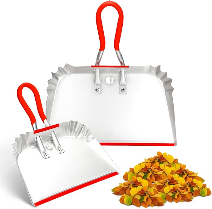 2 Pack Metal Dust Pan 17" and 12", Aluminum Heavy Duty Dust Pans by HexDorn