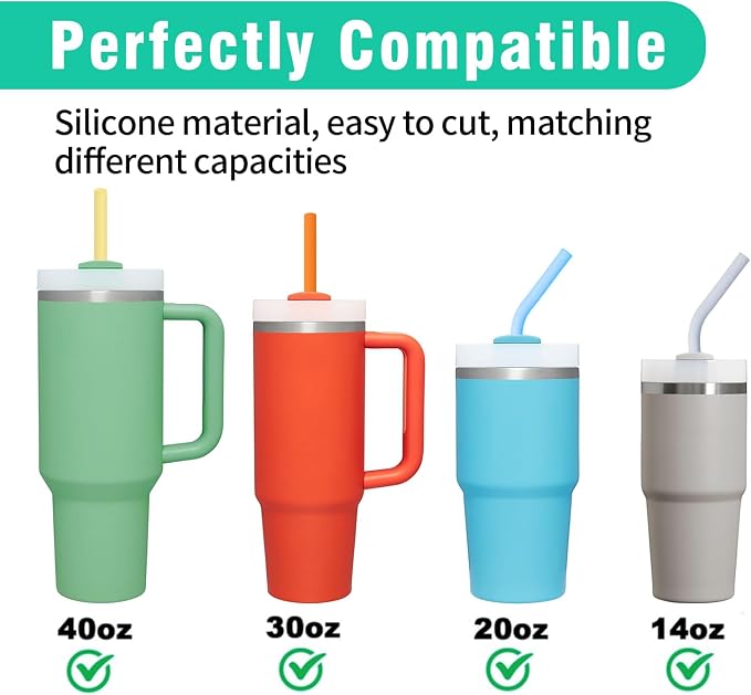 8 Pack Multicolor Silicone Stanley Straw Replacement 40 oz 30 oz, Reusable Long - Image 2