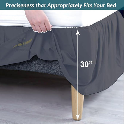 Shreem Linen Ruffled Bed Skirt with Split Corners, Gathered Style, 100% Microfiber, 30-Inch Drop, Dust Ruffle Bedskirt with Platform, Full-XXL, Dark Grey