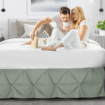 Nestl Sage Green Bed Skirt Queen Size, Pinch Pleat Queen Bed Skirt, 14" Inch Drop Queen Bedskirt, Hotel Quality Sage Green Bed Skirts, Microfiber Bedskirt for Queen Bed, Sage Green Queen Bed Skirt