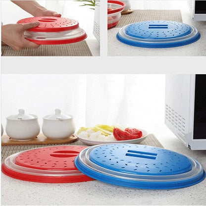 Collapsible Microwave Splatter Cover, 10.5 Inch, Microwave Plate Cover With Steam Vent (Dark blue)