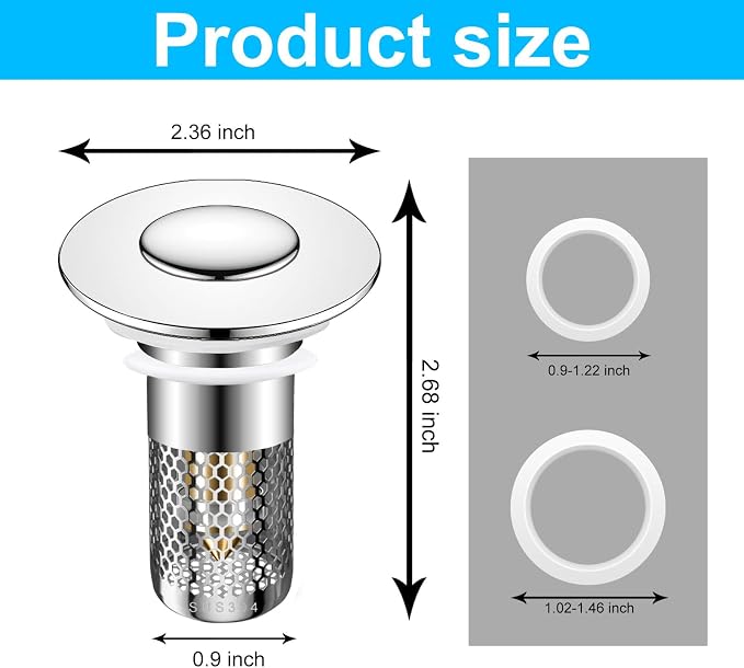 2PCS Bathroom Sink Stopper Hair Catcher Strainer, Pop Up Sink Drain Filter - Image 2
