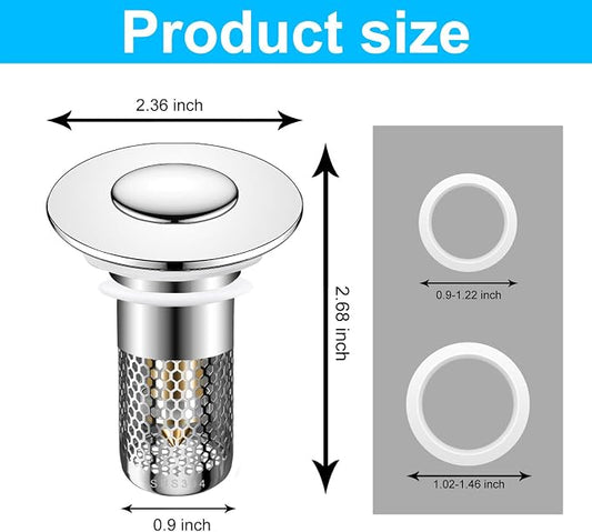 2PCS Bathroom Sink Stopper Hair Catcher Strainer, Pop Up Sink Drain Filter - Image 2