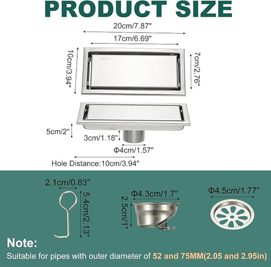 uxcell Rectangular Shower Drain, Brushed 304 Stainless Steel Odor-Proof Floor - Image 2