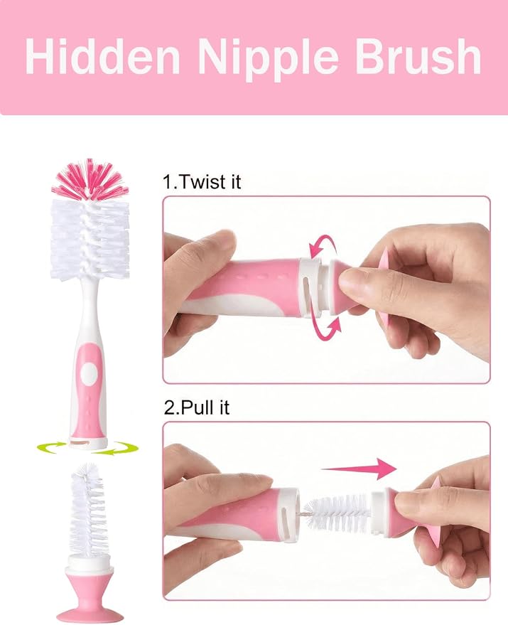 Baby Bottle Brush Set 4 in 1, Baby Bottle Cleaner, - Image 3
