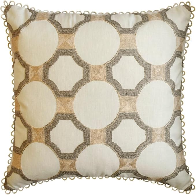 The HomeCentric King/Queen/Twin White, Beige & Grey Decorative Full 68"x18" Bed Runner with Two Pillow Cover, Embroidered, Bouclet & Lace Bed Scarf on Cotton Fabric - Threaded Geometry