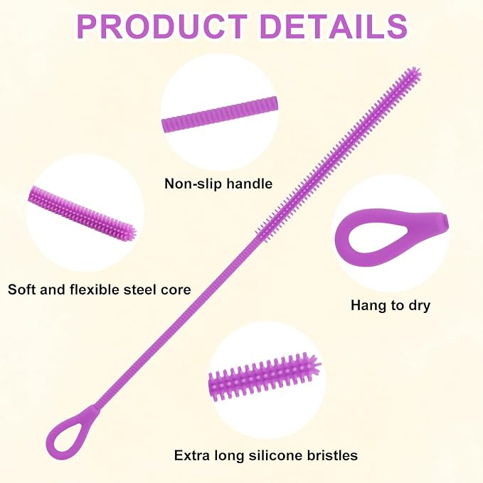 3pcs Silicone Straw Cleaner Brush Set, Reusable Extra Long Drinking Straw - Image 4