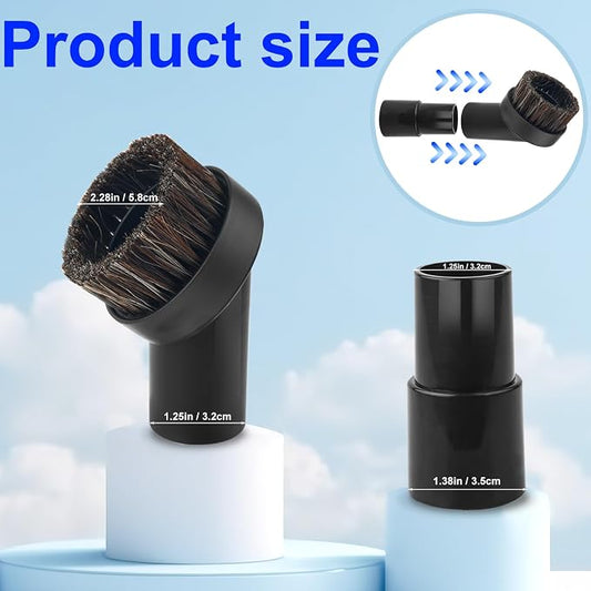 3pcs Horse Hair Brush Vacuum Attachments, 1.25'' Black Round Dust Brush - Image 2
