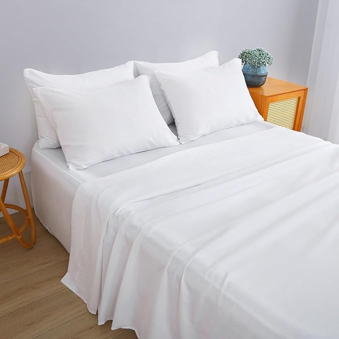 Air Mattress Sheet Set for 16-24 Inch Air Beds Queen Size,Deep Pocket Fitted Sheet with Inflation Opening,Soft & Breathable, for Guests, Camping, RVs, Includes Pillowcase Flat Sheet Fitted Sheet,White