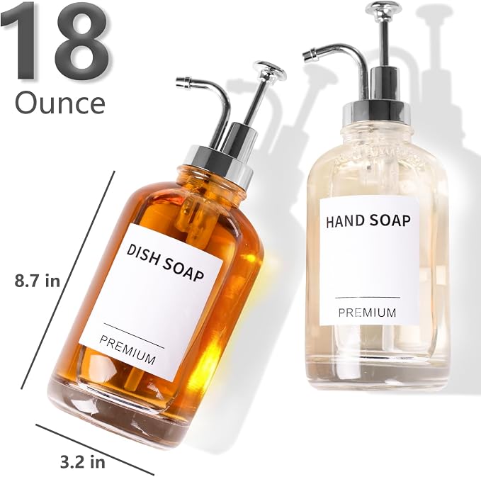 Dish Soap Dispenser for Kitchen, Hand Glass Soap Dispenser Set - Image 4