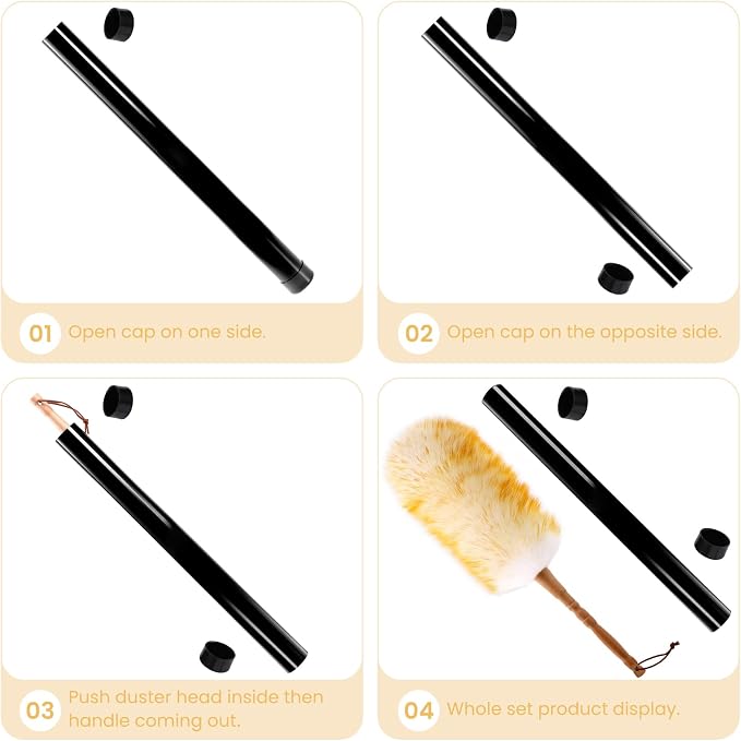 Lambswool Duster with Solid Wooden Handle, Leather Hang Strap, 18.9 inch Long - Image 2