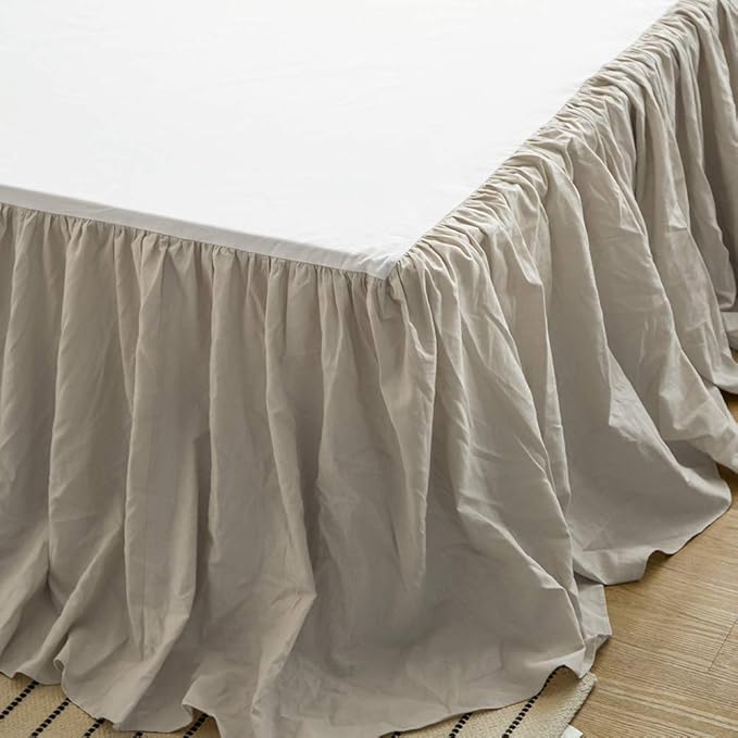 Simple&Opulence Belgian Linen Bed Skirt with Classic 14 inch Tailored Drop Dust Ruffle, Easy Fit Breathable Premium Natural Flax- Pleated Grey, King
