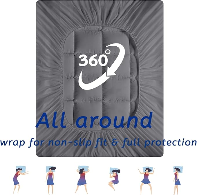 Full Size Mattress Topper for Back Pain, Cooling Extra Thick Mattress Pad Cover with 8-21 inch Deep Pocket, Plush Pillow Top Mattress Topper Overfilled with Down Alternative, Full Size, Dark Grey