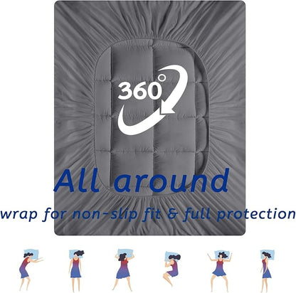 Full Size Mattress Topper for Back Pain, Cooling Extra Thick Mattress Pad Cover with 8-21 inch Deep Pocket, Plush Pillow Top Mattress Topper Overfilled with Down Alternative, Full Size, Dark Grey