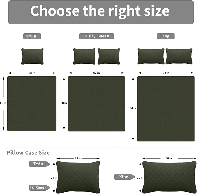 Easy-Going Twin Size Reversible Quilt Set with 1 Quilt and 1 Pillow Sham, Soft Bed Quilt Cover, Water Resistant Lightweight Microfiber Bedspread, Stain Resistant, Army Green/Beige