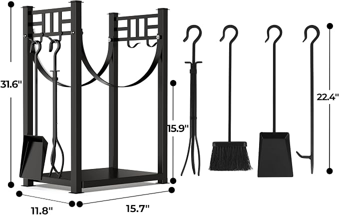 AMAGABELI GARDEN & HOME 31.6in Large Firewood Rack Fireplace Tools Set Wood - Image 5