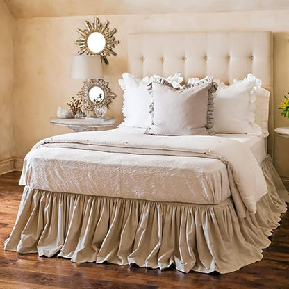 Simple&Opulence Belgian Linen Bed Skirt with Classic 14 inch Tailored Drop Dust Ruffle, Easy Fit Breathable Premium Natural Flax- Pleated Linen, Queen