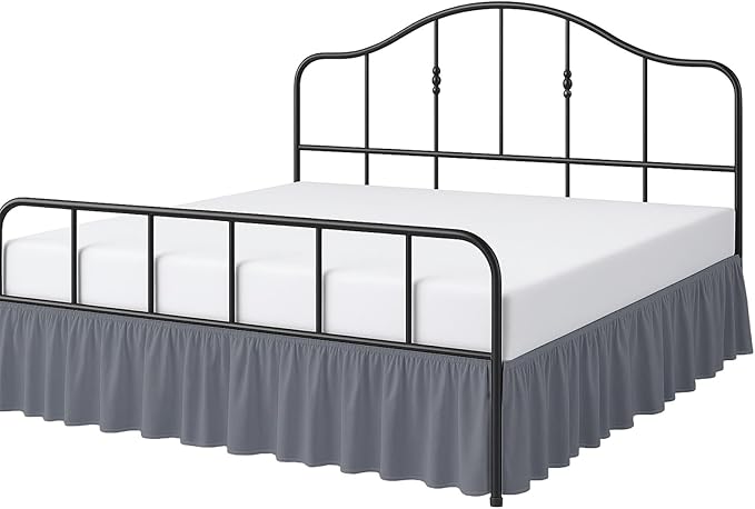 Cottington Lane Ruffled Bed Skirt Full Size with Split Corner, Brushed Microfiber Hotel Quality Dark Grey Dust Ruffle, 21 Inch Drop Gathered Bedskirt, Soft and Stylish, Shrinkage and Fade Resistant