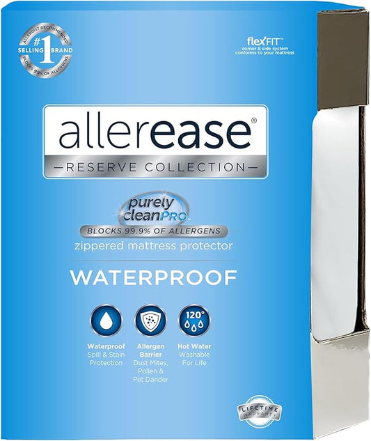 AllerEase Waterproof Mattress Protector Stain Protection Twin Size Allergen Barrier Hot Water Washable Machine Washable Durable Zippered Knit Mattress Cover Stretch Corners (White)