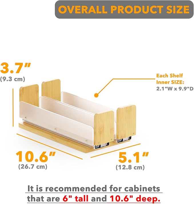 SpaceAid Bamboo Pull Out Spice Rack Organizer - Image 3