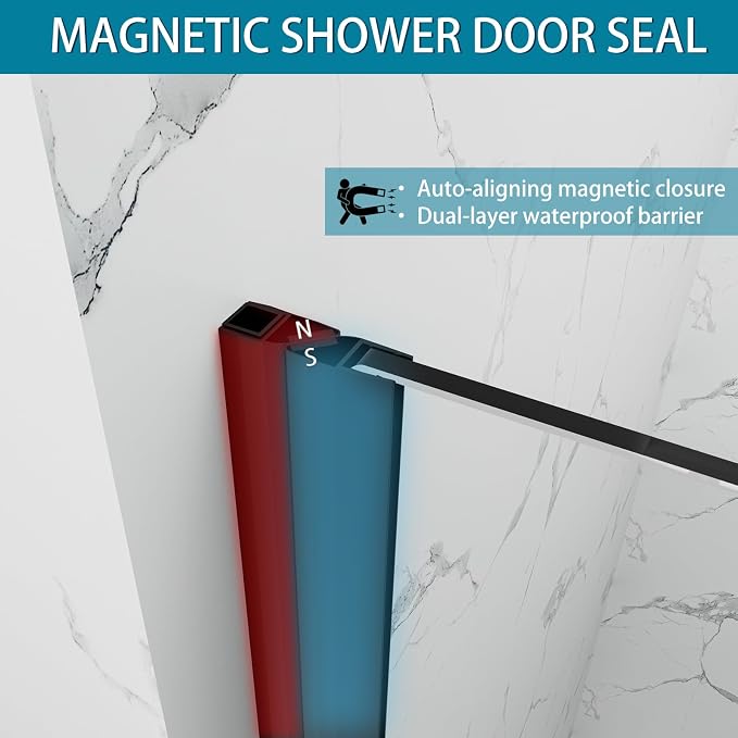 Framelss Hinged Shower Door, 3/8" Tempered Glass - Image 7