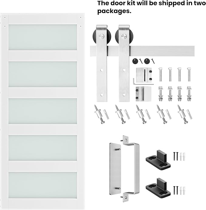 38'' x 84'' Glass Barn Door and 6.6 Ft Brushed Nickel Hardware Kit Included - Image 6