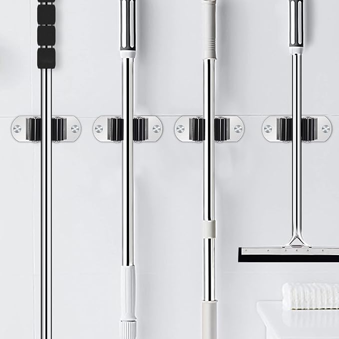 Mop and Broom Holder Wall Mount Heavy Duty Stainless Steel Wall Mounted Broom - Image 2