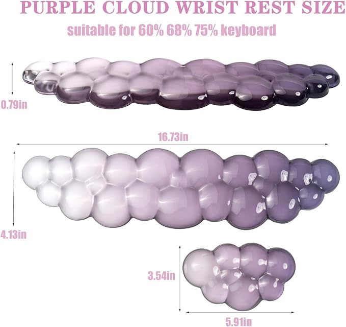 Ergonomic Cloud Silicone Gel Keyboard and Mouse Wrist Rest Set – Clear Wrist - Image 2