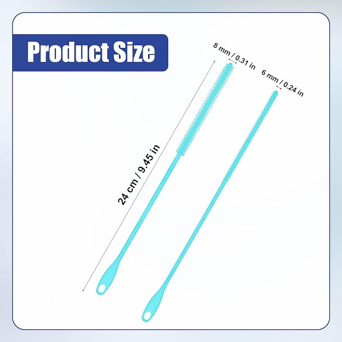 2pcs Silicone Straw Brushes, 6mm+8mm Extra Long Straw Cleaner Brush Reusable - Image 2