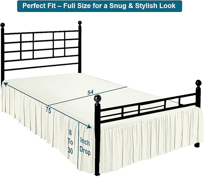 Shreem Linen Ruffled Bed Skirt with Split Corners, Gathered Style, 100% Microfiber, 10-Inch Drop, Dust Ruffle Bedskirt with Platform, Full, Ivory