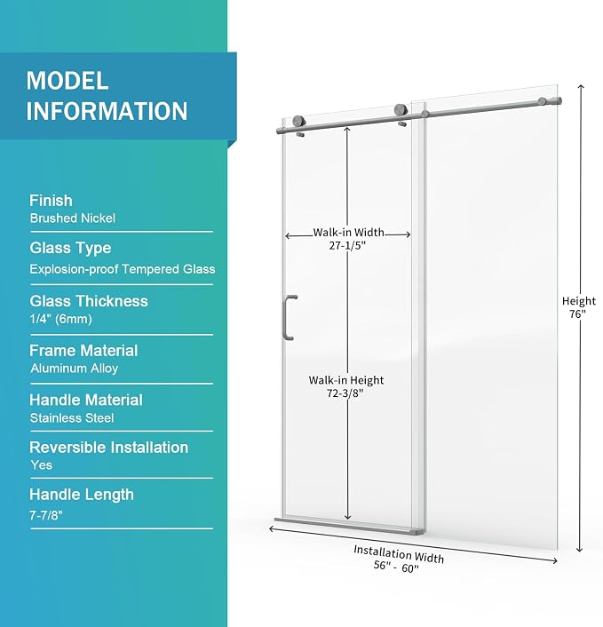 Abruzzo 76" Tall Frameless Single Sliding Shower Door - Image 3
