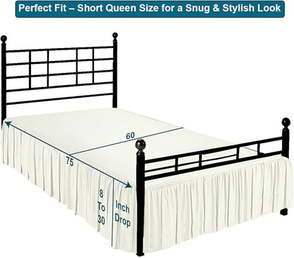 Shreem Linen Ruffled Bed Skirt with Split Corners, Gathered Style, 100% Microfiber, 10-Inch Drop, Dust Ruffle Bedskirt with Platform, Short Queen, Ivory