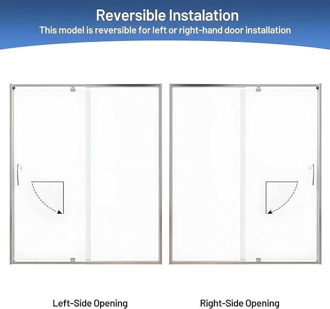56-60" W x 71" H Pivot Glass Shower Door, 1/4" Thick Clear SGCC Tempered Shower - Image 7