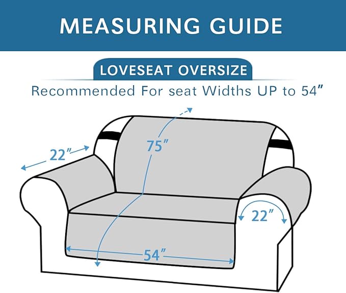 H.VERSAILTEX Reversible Loveseat Cover Furniture Protector Anti-Slip Water Resistant 2" Elastic Straps Couch Covers Pets Kids Fit Sitting Width Up to 54"(Oversized Loveseat: 75" x 98", Black/Grey)