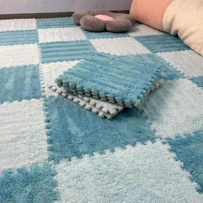 12Pcs Interlocking Carpet Tiles, Fluffy Play Mat Floor Tiles Thick Padded - Image 7