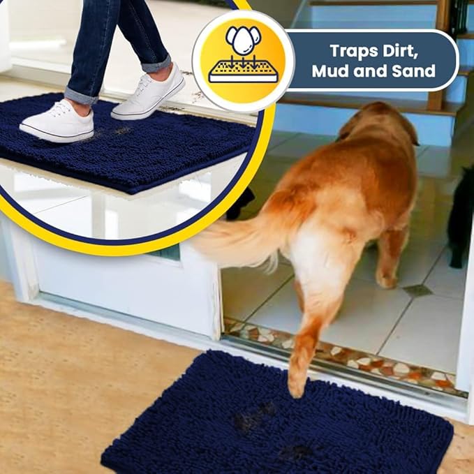 Muddy Mat® Original Dog Door Mat for Muddy Paws, Super Absorbent Microfiber, Non-Slip Washable Pet Rug, Quick Dry Chenille Entryway Carpet, Machine Washable Indoor Outdoor mat, Navy Blue 24"x120"
