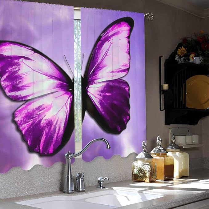 Purple Butterfly Kitchen Curtains Magical Mystical Beautiful Butterfly Short - Image 4