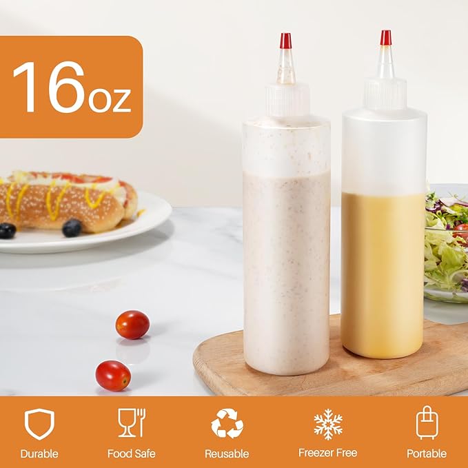 Sopito Squeeze Bottles, 16oz Plastic Condiment Squeeze Bottles - Image 3