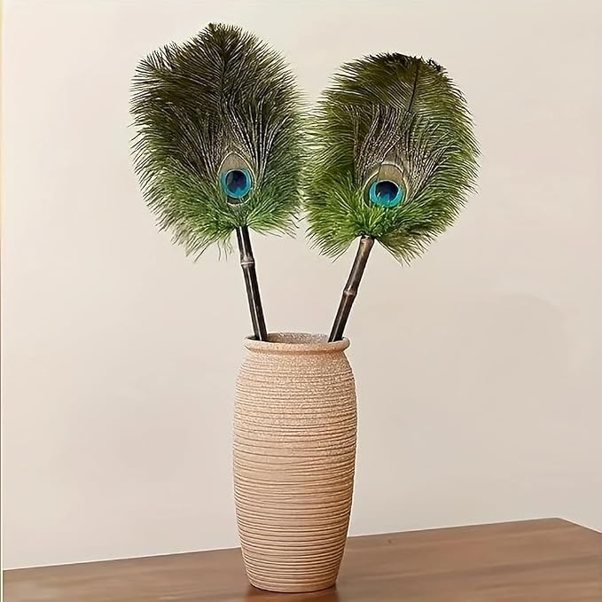 Peacock Feather Duster with Purple Bamboo Handle, Mini Decorative Cleaning Tool - Image 3