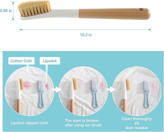 Wood Laundry Brush, OSCIOSS Laundry Stain Brush wth Long Handle and Soft Bristle - Image 3
