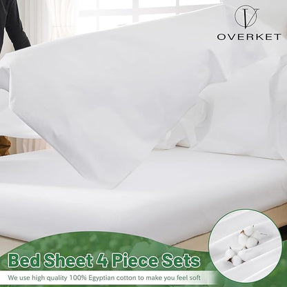 1000 Thread Count Egyptian Cotton Sheets Queen Size Set 4PCS Sateen Weave Soft Breathable 16-Inch Deep Pocket（Queen,White）