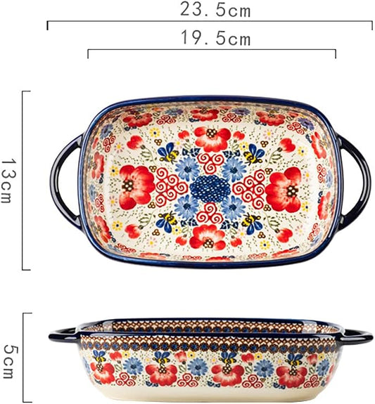 Vintage Flowers Style Ceramic Bakeware Casserole Dish Baking Pan Lasagna Pans - Image 2