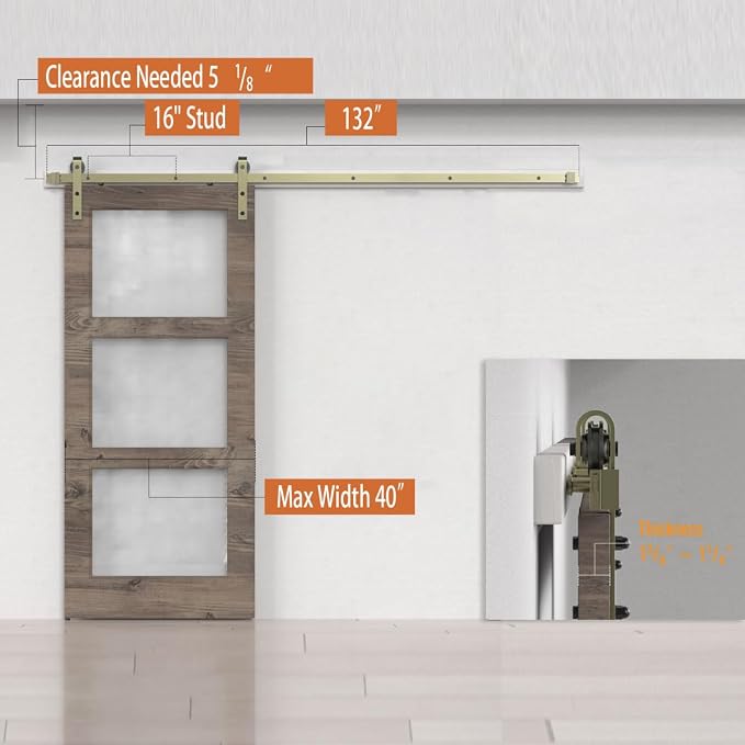 11FT Classic Brass Sliding Barn Door Hardware Kit - Image 3
