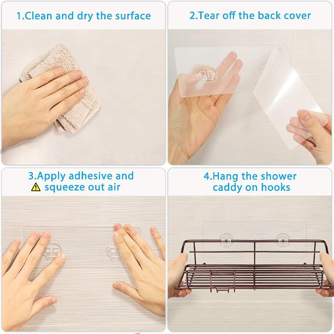 Nieifi Shower Caddy Shelf with Hooks Storage Rack Organizer Adhesive Stainless - Image 7