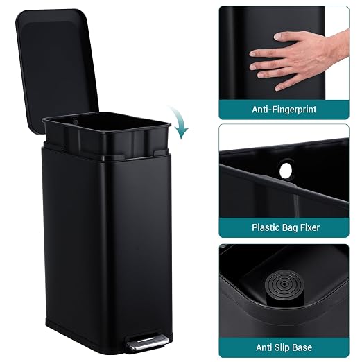 13.2 Gallon / 50L Kitchen Trash Can, Slim Stainless Steel Garbage Can - Image 3