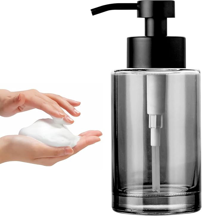 Enra Foaming Soap Dispenser, 12oz Black Thick Glass Bathroom and Kitchen Soap by Enra