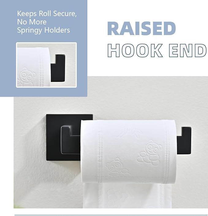 3PCS Bathroom Hardware Set, Matte Black Toilet Paper Holder, 2 Square Towel - Image 6