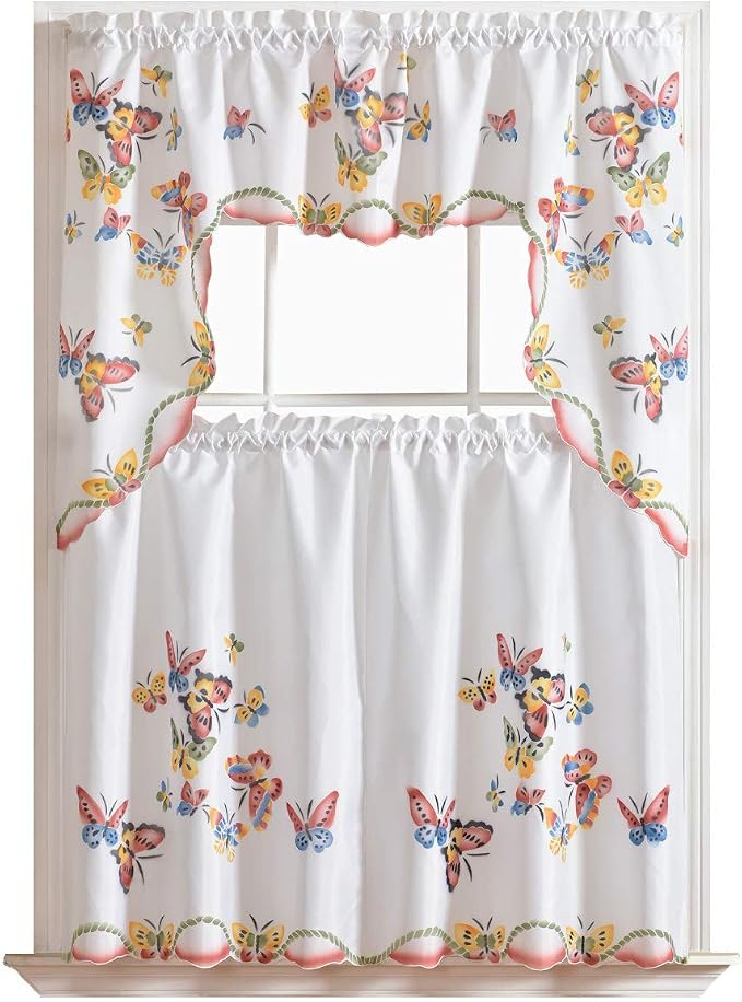 GOHD - 3pcs Kitchen Curtain/Cafe Curtain Set, Air-Brushed by Hand of Flying by GOHDGoldenOceanHomeDecor